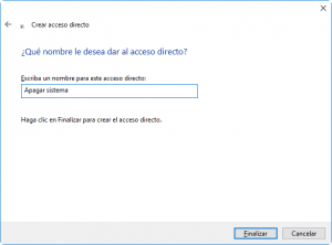 Nombre del acceso directo para apagar el sistema